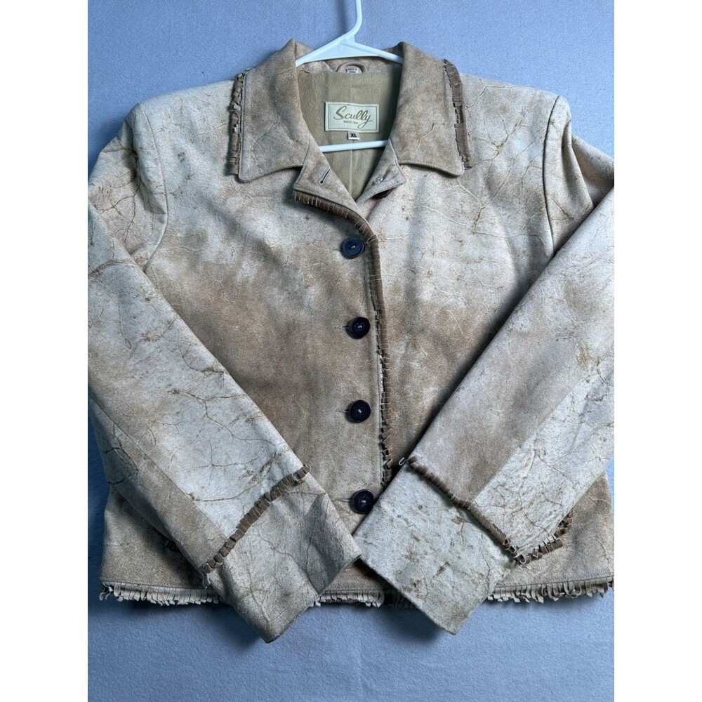Scully Suede Leather Jacket Women’s Sz XL Fringe Western Tan Brown Button Up